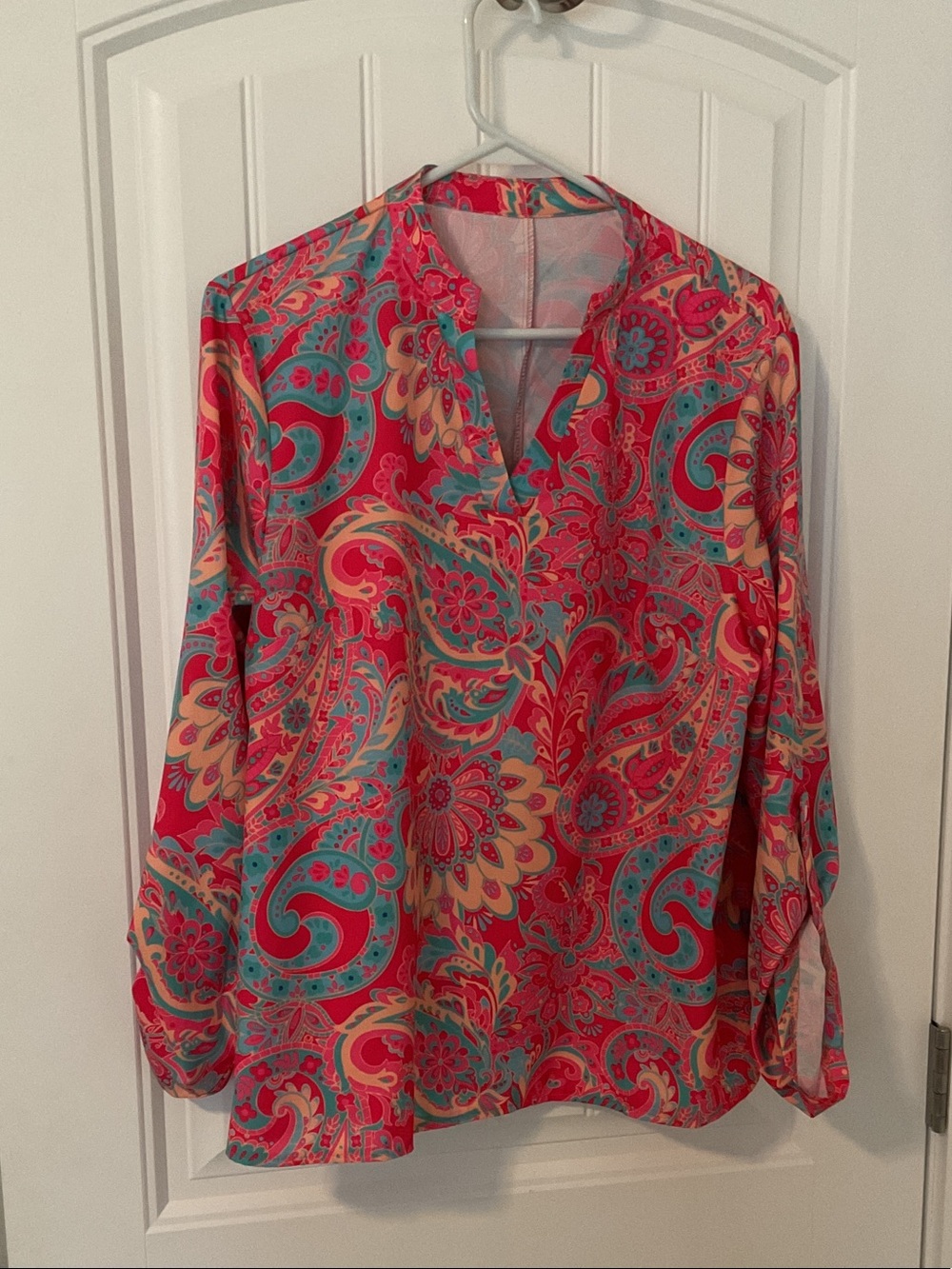 SHEIN Coral & Teal Paisley V-Neck Tunic